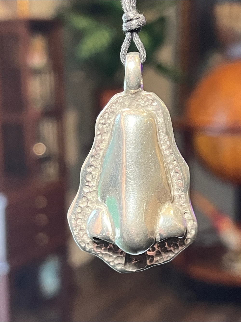 Modernist Avant-Garde Studio Artisan Silver Sculpture Anatomical Nose Pendant